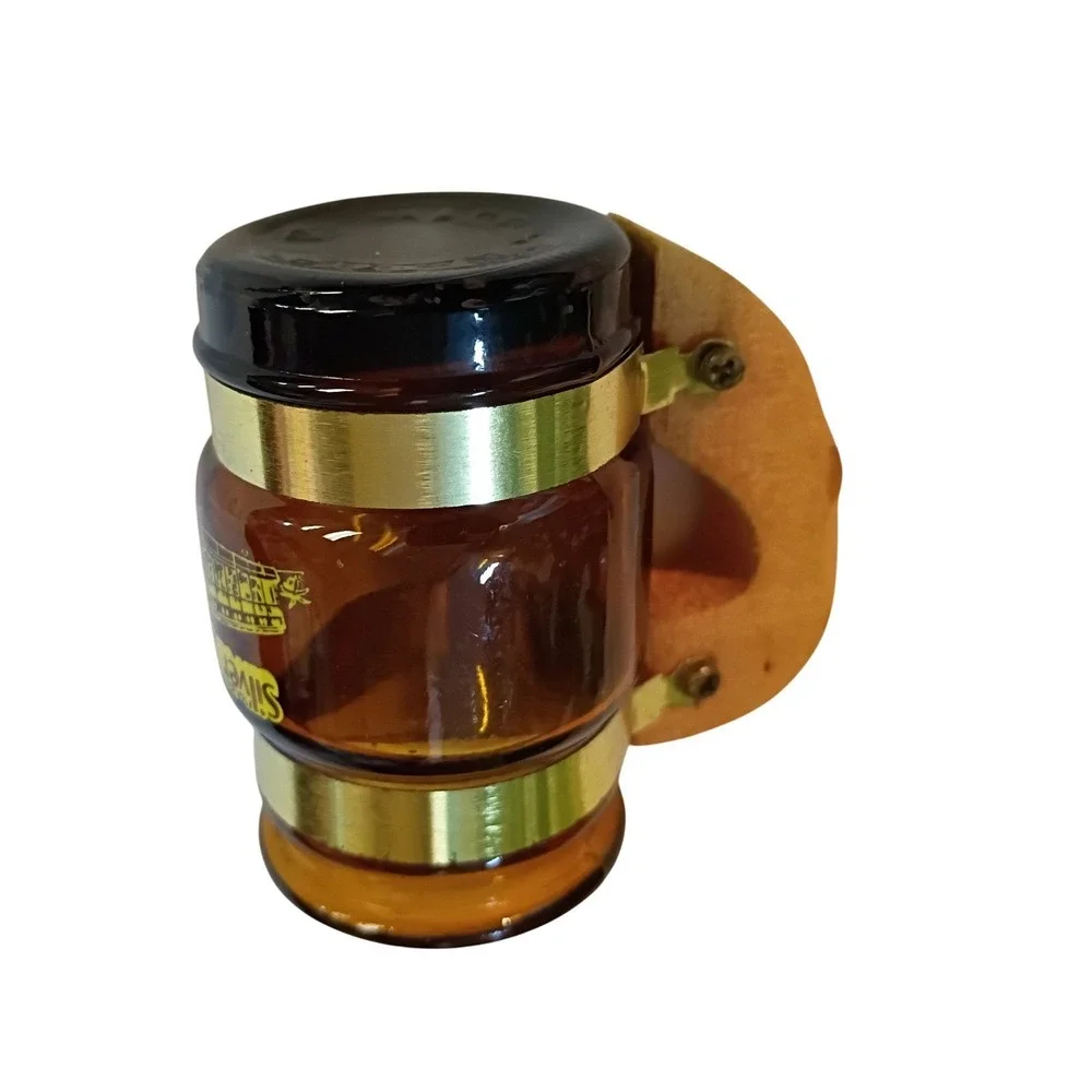 Vintage Silver Springs Florida Amber Glass Barrel Shot Glass Wooden Handle 651